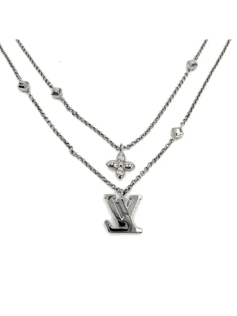 Louis Vuitton Necklace Chain Monogram with Adjustable Star Rhinestone Silver